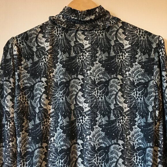 Dark Victorian Gothic Mockneck Frilly Button Down Blouse - Picture 7 of 16